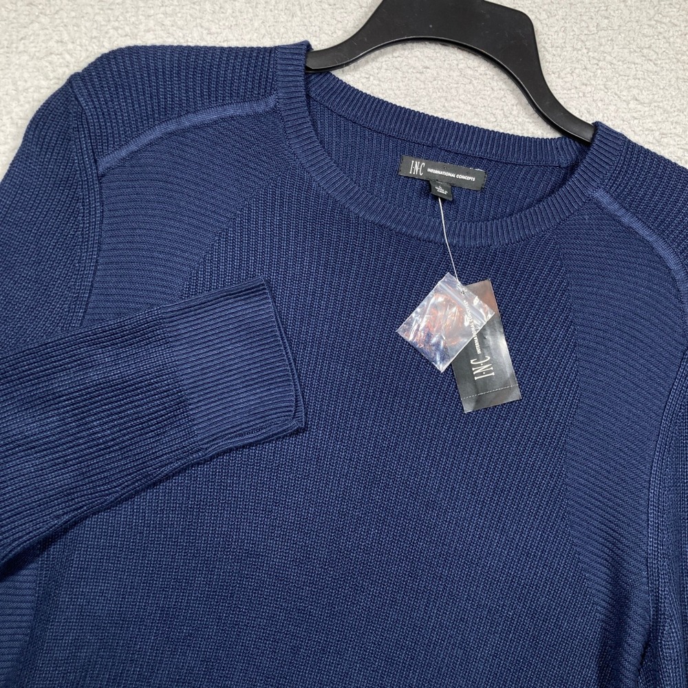 INC International Concepts Sweater Mens Large NEW Navy Blue‎ Textured Crew Neck